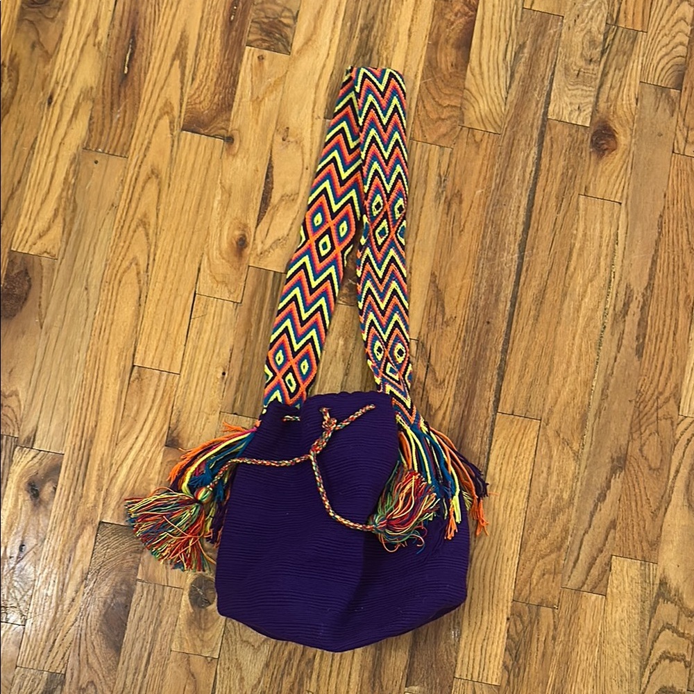 Bohemian Purple Crossbody Bag with Macramé Tassels - Picture 3 of 6